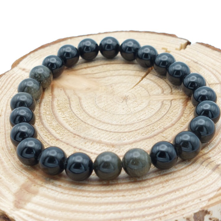 Bracelet Obsidienne Dorée 8mm