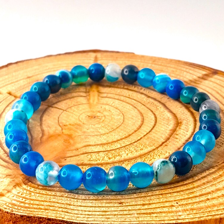 Bracelet Agate Bleue perles 6mm