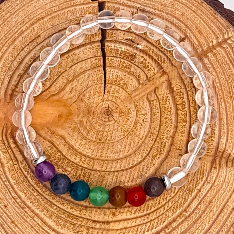 Bracelet 7 Chakras + Cristal de Roche 6mm