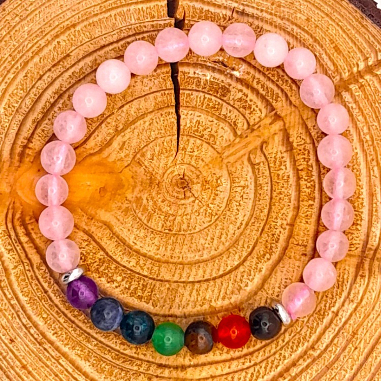 Bracelet 7 Chakras + Quartz Rose 6mm