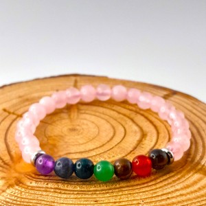 Bracelet 7 Chakras + Quartz Rose 6mm