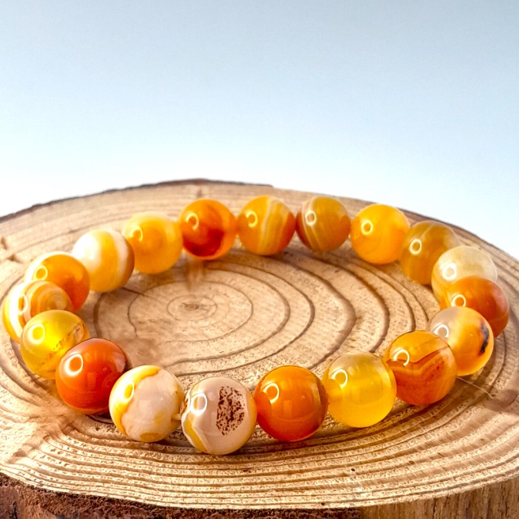 Bracelet Agate Orange perles 10mm