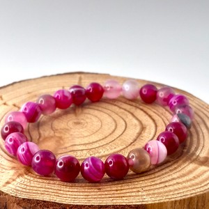 Bracelet Agate Rose perles 8mm