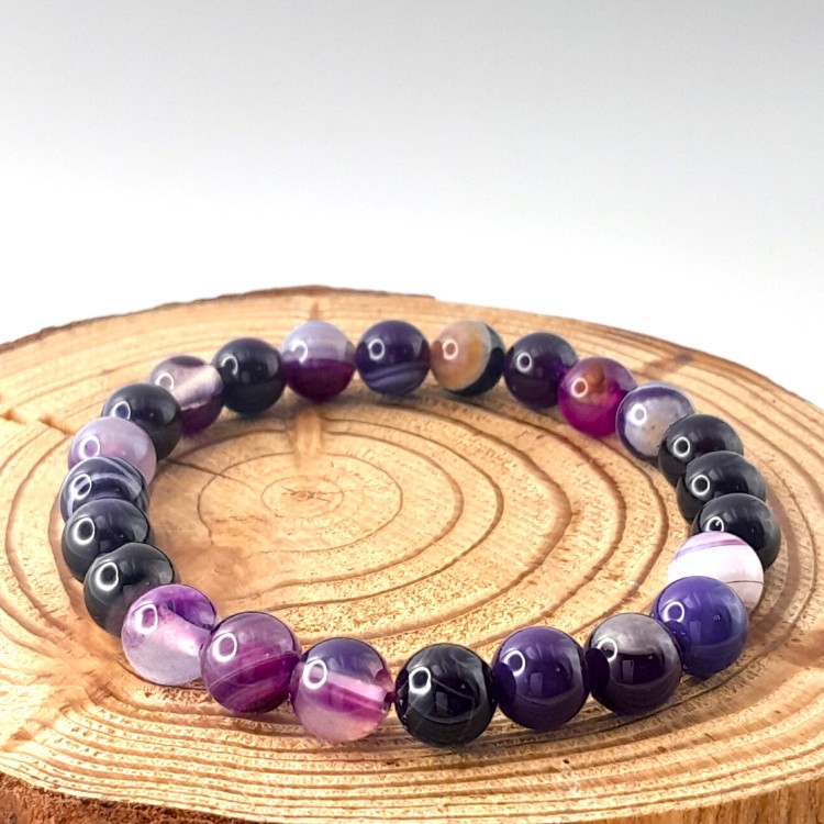 Bracelet Agate Violette perles 8mm